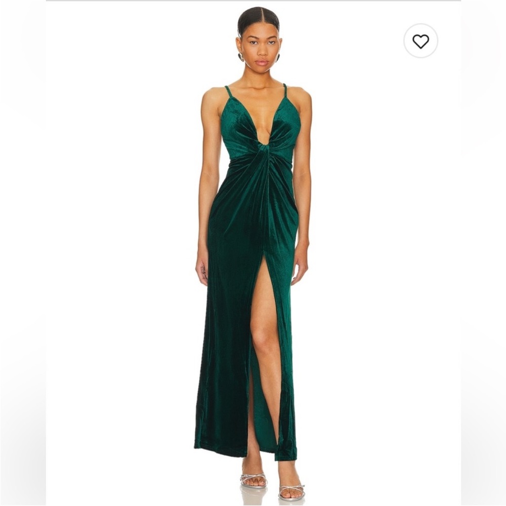 Superdown Aurora Green Velour Deep Dress